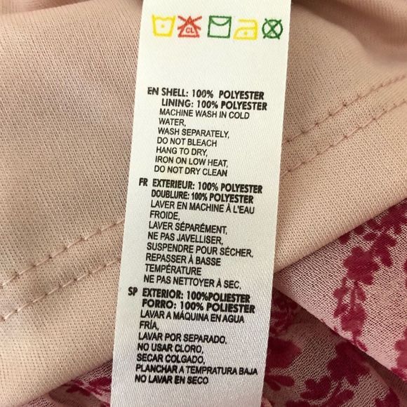 RD Style Pink Print Sheer Long Sleeve Smocked Waist Mini Dress size Large - Picture 11 of 12